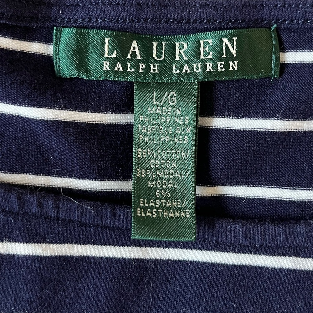Lauren Ralph Lauren Nautical Navy White Striped Dress Belted Classic Preppy Sz L - Picture 8 of 10